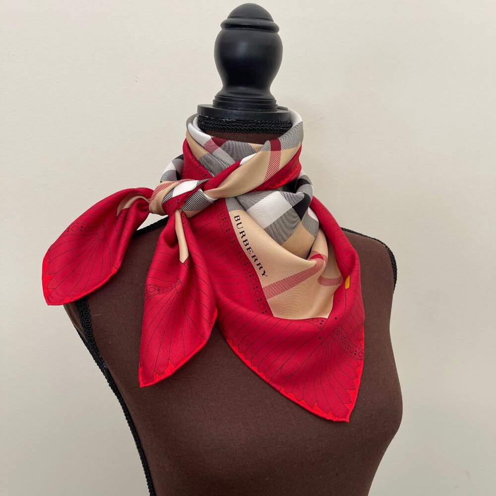 Display #6 New Burberry Scarf Beige with Red border - Picture 12 of 16